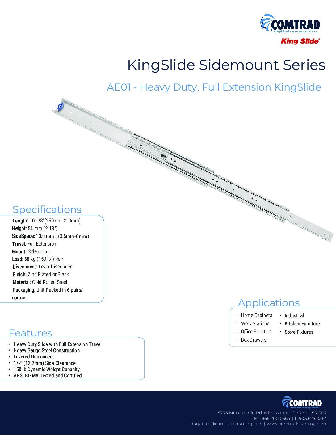 King Slide - Full Extension 150 lb. Ball-Bearing Slides – AE01 - Sell Sheet
